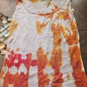 Hand dyed orange and white cotton tank top